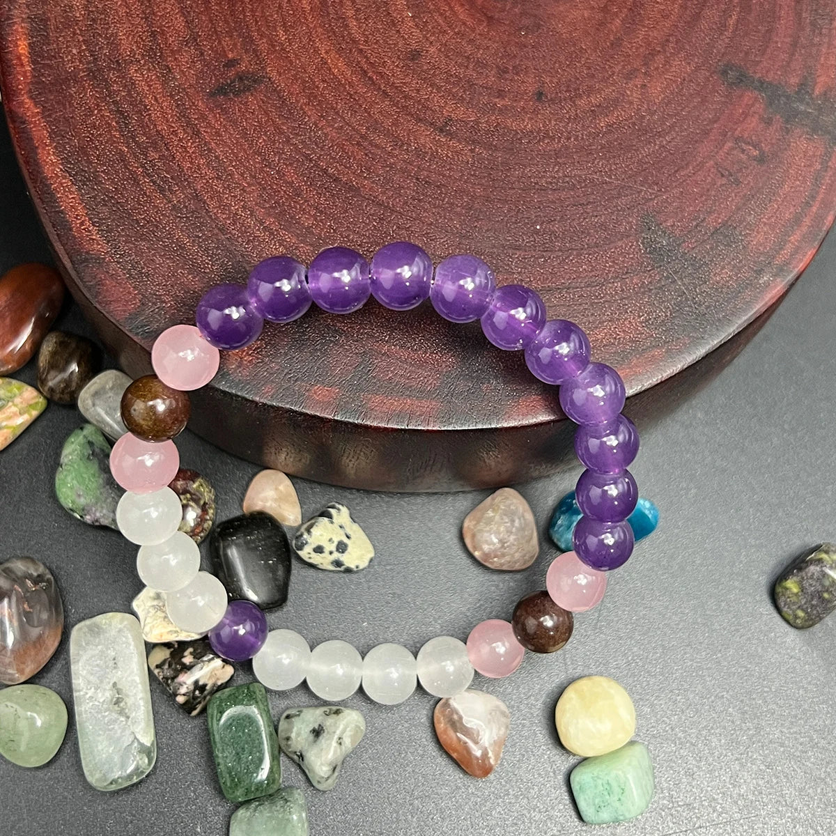 Soft pink and purple stone bracelet for divine love