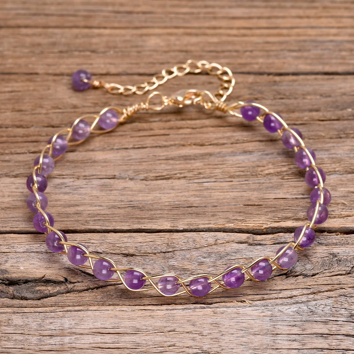 Spiritual copper wire bracelet with amethyst beads