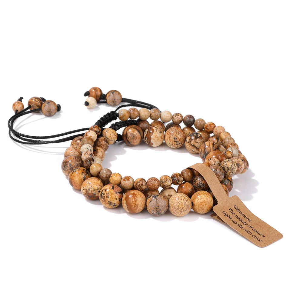 Spiritual energy bracelet featuring green and brown agate stones