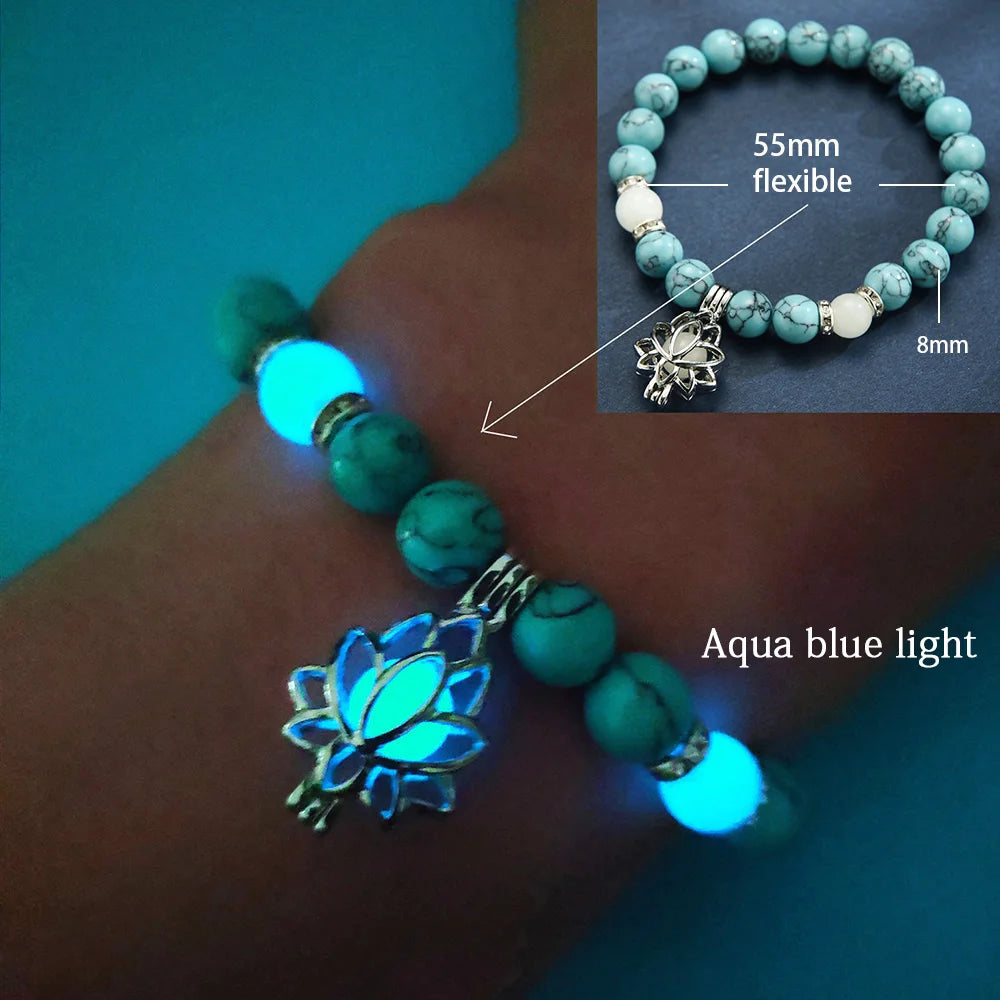 Stack of glow bracelets with different natural stones