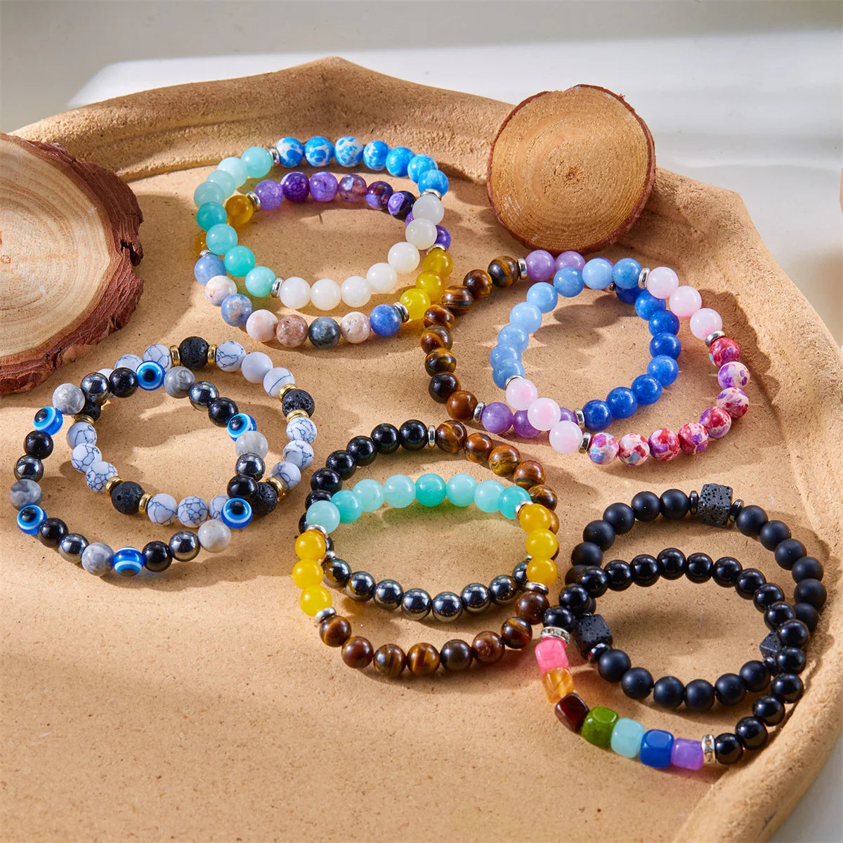 Stackable stone bracelets for energy healing