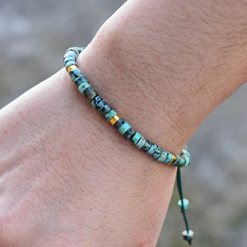 Stylish vintage bracelet with African turquoise and rope chain