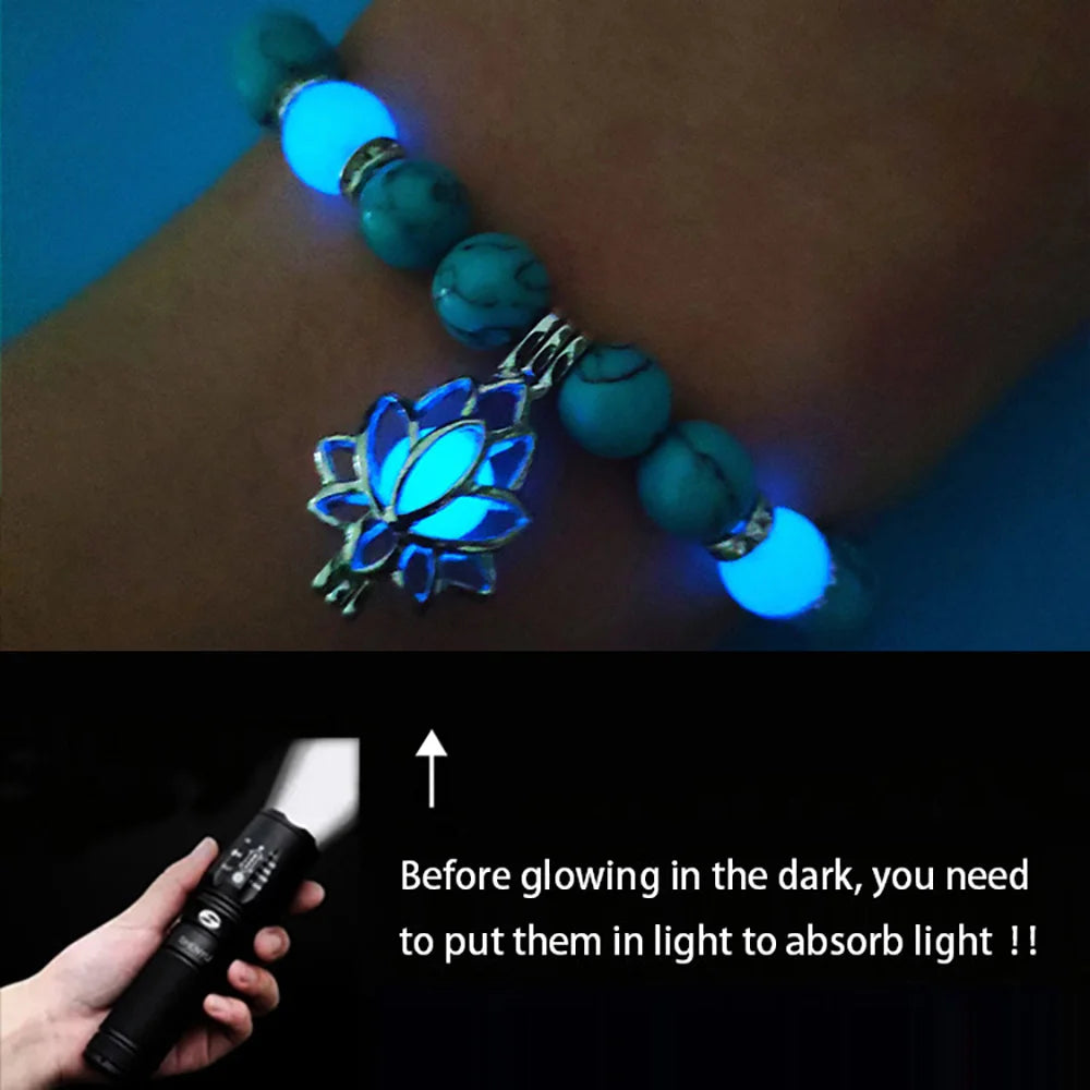 Turquoise beaded bracelet with spiritual lotus pendant
