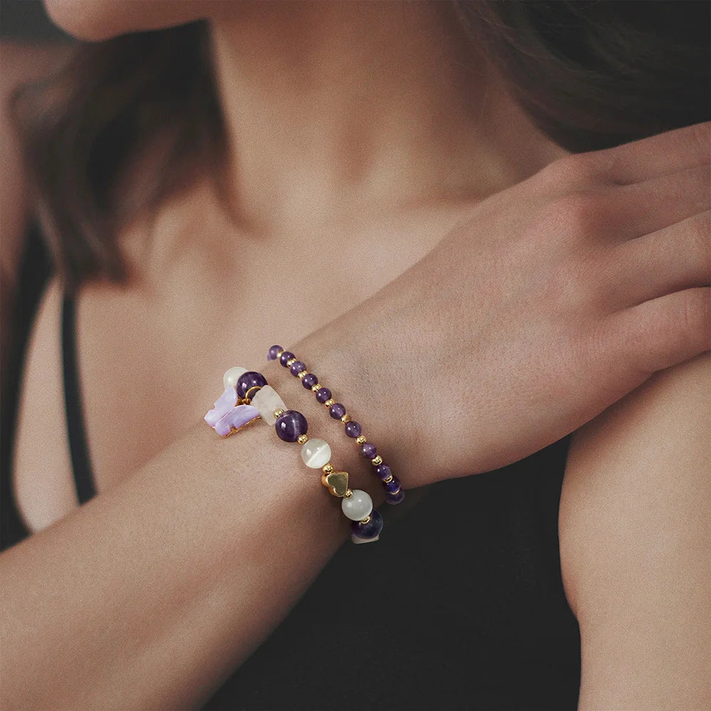 Two-layer natural stone butterfly charm bracelet for women