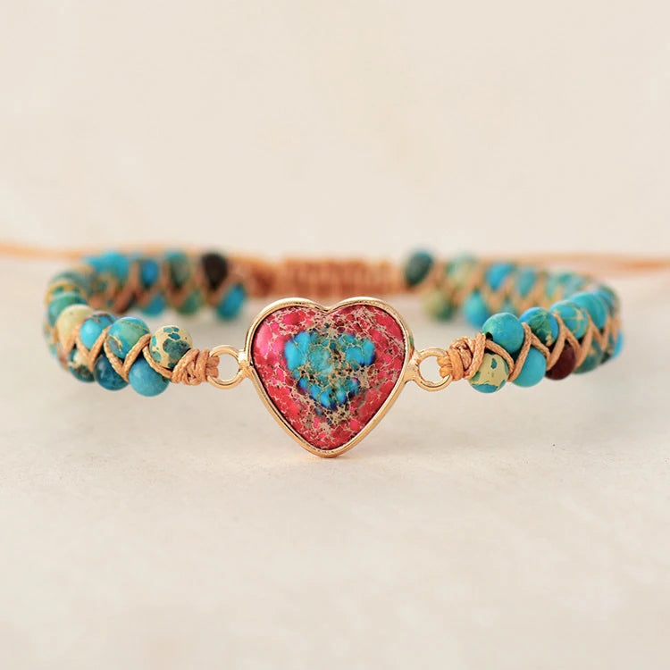 Unique heart-shaped crystal on braided rope bracelet