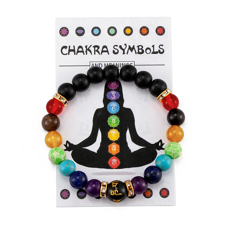 "Unisex chakra healing bracelet with volcanic lava beads"