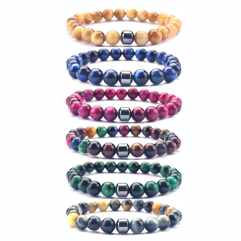 Unisex natural stone beaded bracelet laid flat