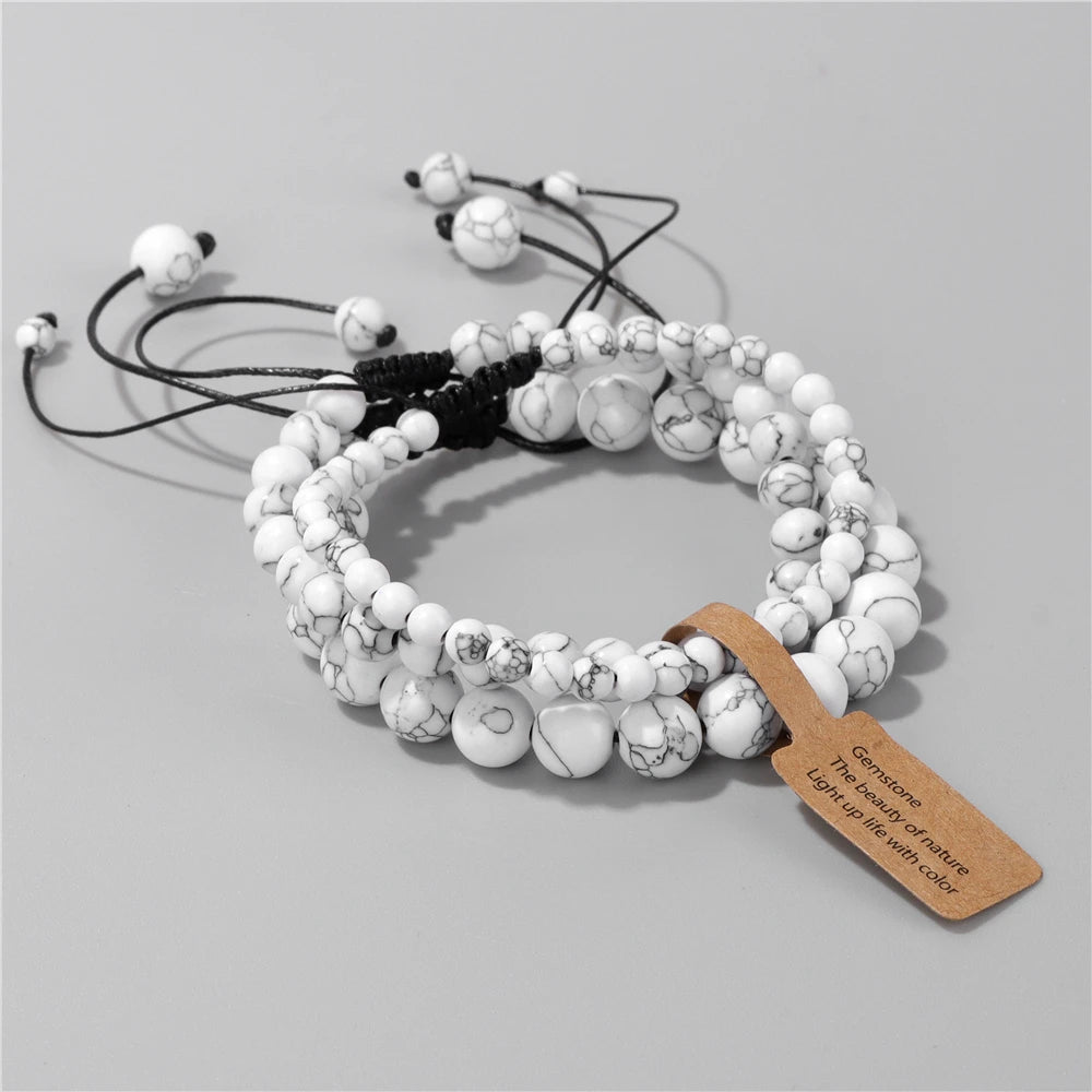 White and black marble beaded bracelet with glowing charm