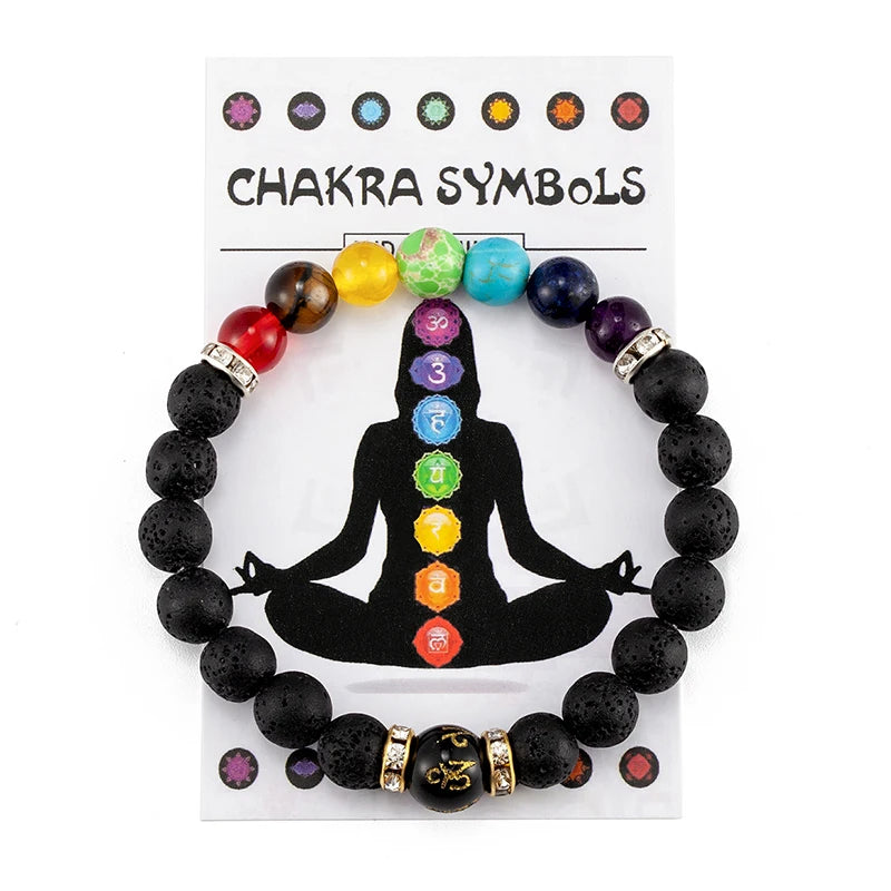 "Yoga-style bracelet with chakra stones and lava beads"