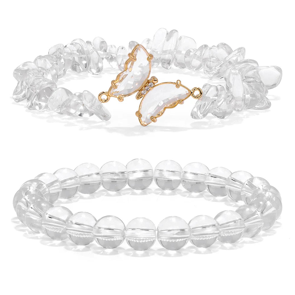 Yoga-style butterfly charm bracelet with energy stones