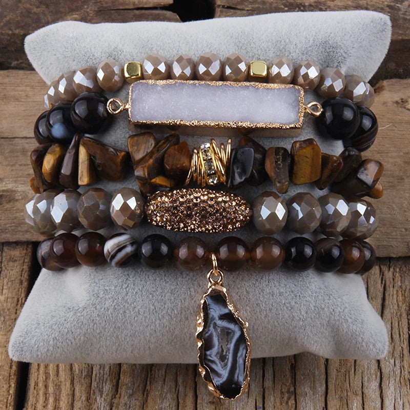 black and gold layered bracelet set for casual chic look