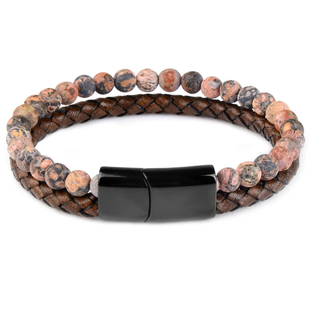 red leopard skin stones on men’s bangle