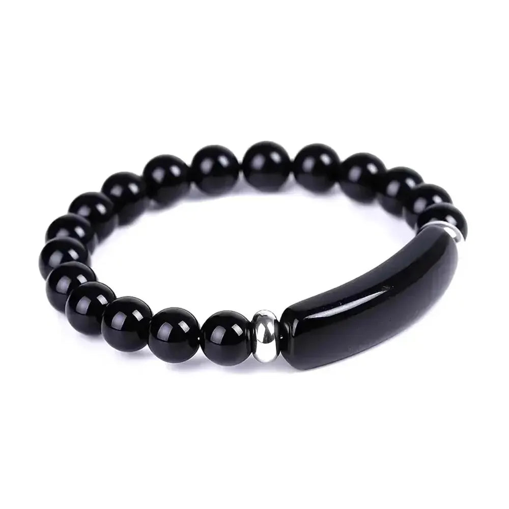 unisex handmade gemstone bracelet with rough Obsidian