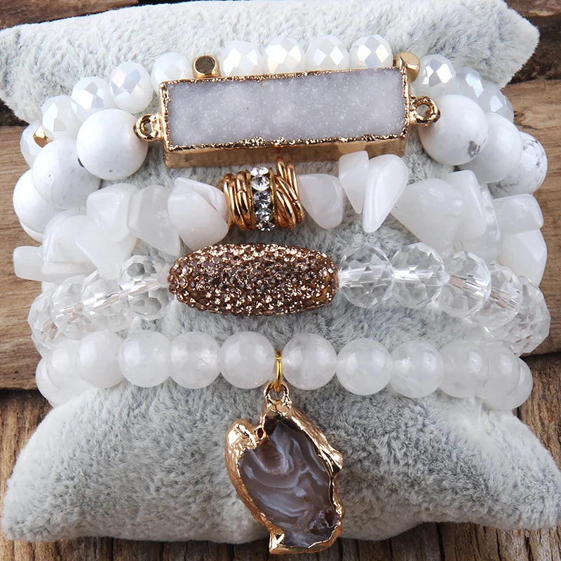 white druzy charm bracelet styled with summer outfit