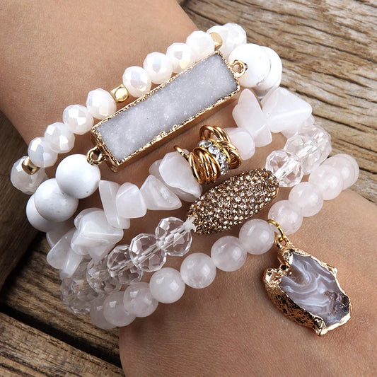 5-piece gemstone crystal beaded bracelet set in multicolor