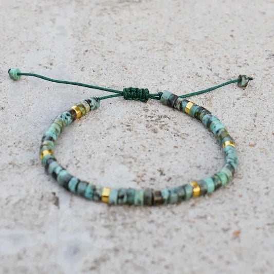 African turquoise braided bracelet with 4mm natural stone beads

