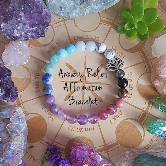 Anxiety relief affirmation bracelet with calming blue aqua beads