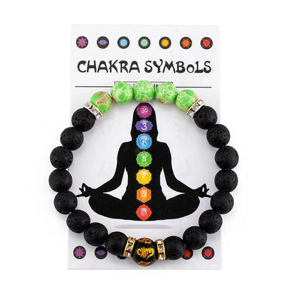 "Black braided chakra bracelet featuring 7 energy stones"