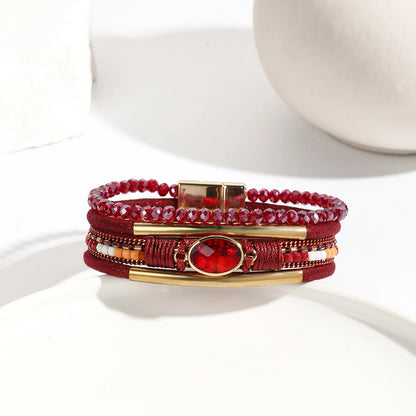 Boho cuff bracelet with colorful beads and metallic shine

