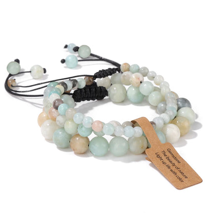 Close-up of marble-patterned beaded bracelet