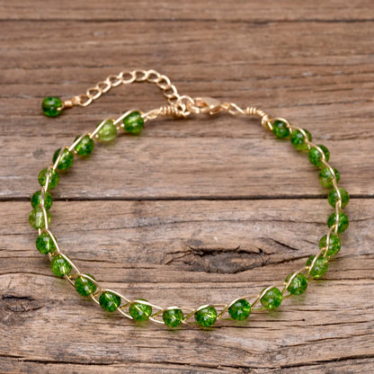 Copper wire wrap bracelet in healing stone colors- Peridots