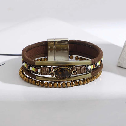 Crystal leather bracelet on display stand