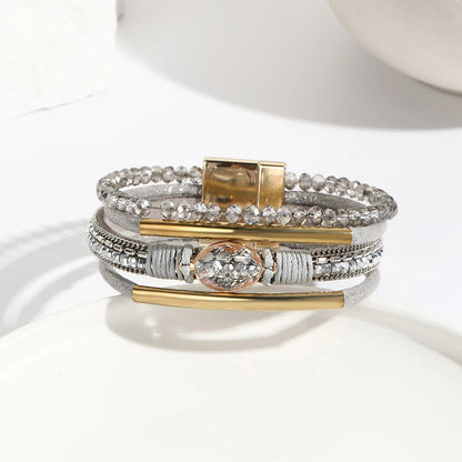 Elegant bohemian bracelet with crystal and rhinestone charm