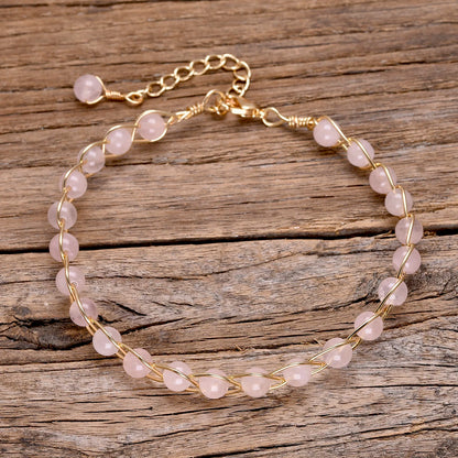 Elegant rose quartz bracelet with copper wire
