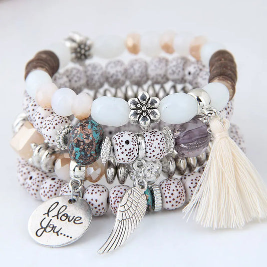 Boho Love Stack – 4-Piece Charm Wrap Bracelet Set