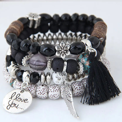 Boho Love Stack – 4-Piece Charm Wrap Bracelet Set