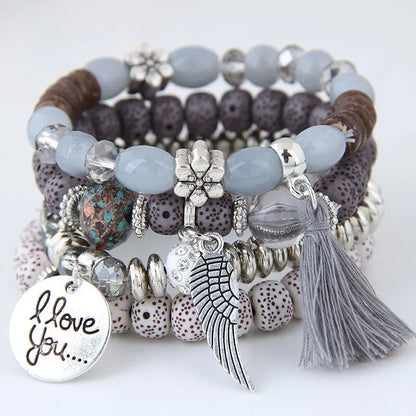 Boho Love Stack – 4-Piece Charm Wrap Bracelet Set