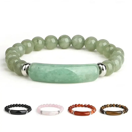 "Handmade healing bracelet with rough turquoise stone centerpiece"