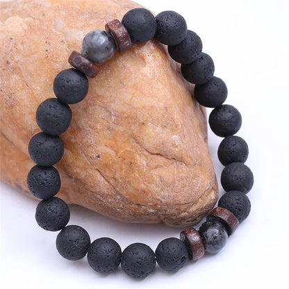 Lava rock strand bracelet with calming wood accents