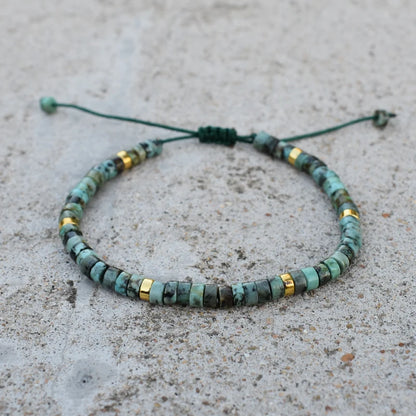 Lightweight 4mm gemstone beaded bracelet in green-blue tones