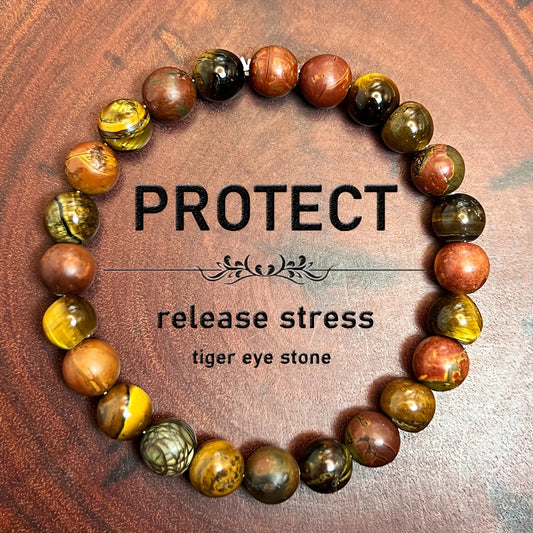 Men's protection bracelet with tiger eye and matte Picasso jasper beads