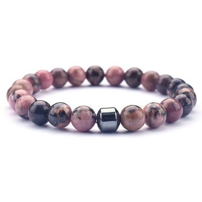 Mixed gemstone bracelet glowing under natural sunlight