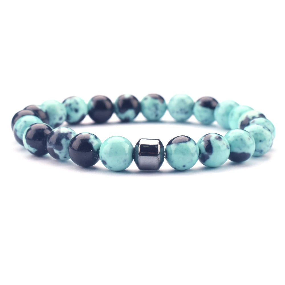 Natural gemstone bracelet with polished round beads