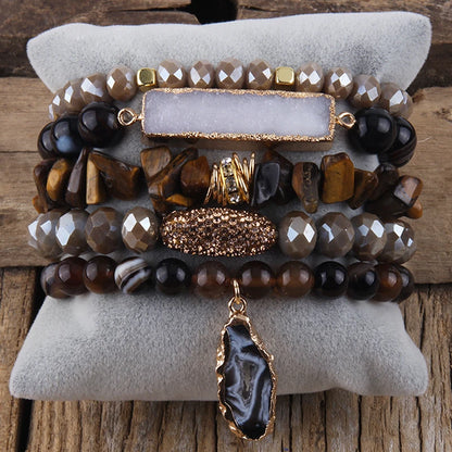black and gold layered bracelet set for casual chic look