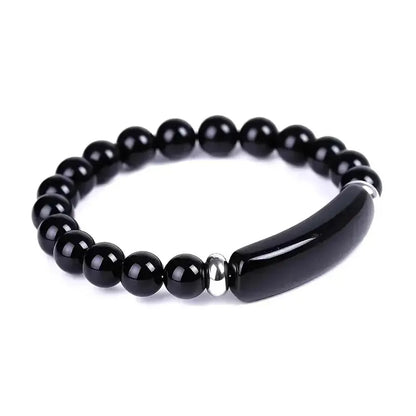 unisex handmade gemstone bracelet with rough Obsidian